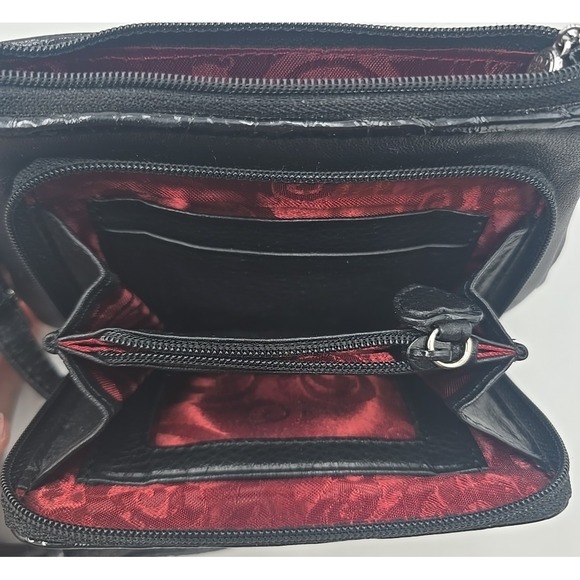 BRIGHTON Small Black Patent Leather SILVER ADORNED Shoulder Bag Cross Body - Picture 9 of 10